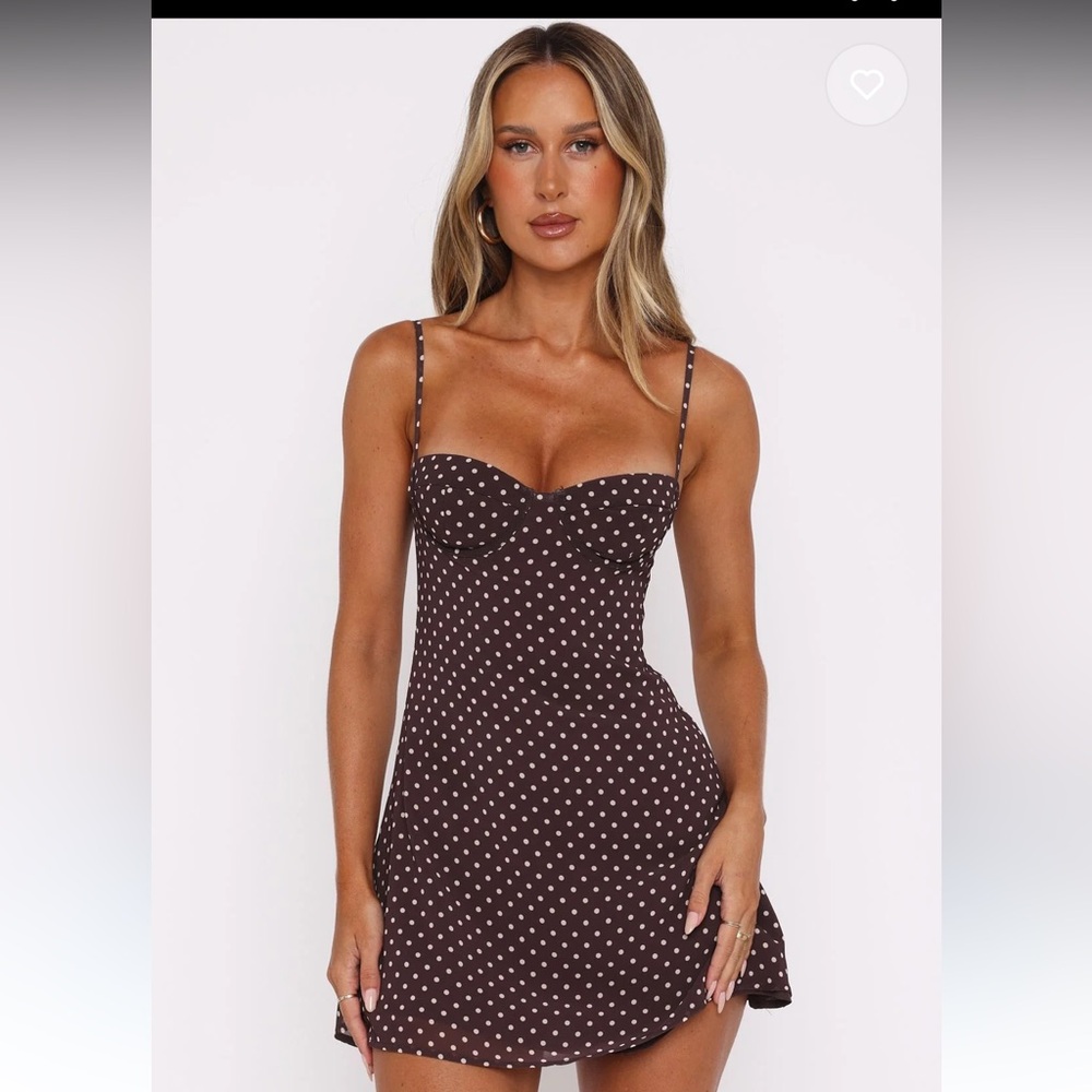 White Fox chocolate brown polka dot mini dress XXS
